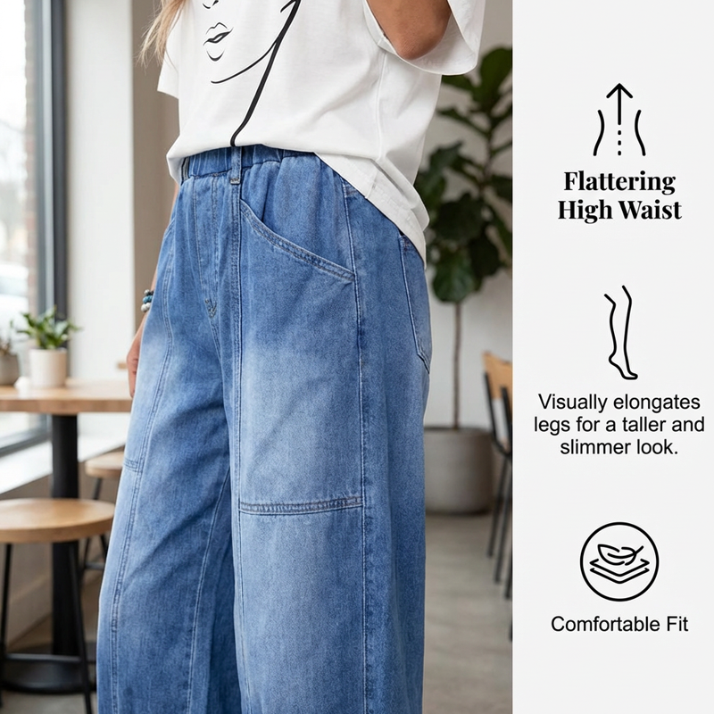 👖🌬️Blugi scurți pentru femei, cu talie elastică și croială lejeră😍-4