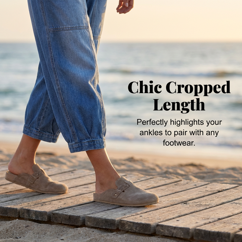 👖🌬️Blugi scurți pentru femei, cu talie elastică și croială lejeră😍-5