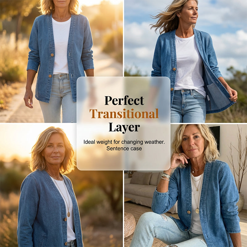 🎁Ofertă exclusivă: 50% reducere💝Jachetă clasică din denim pentru femei, cu nasturi în față💓-1