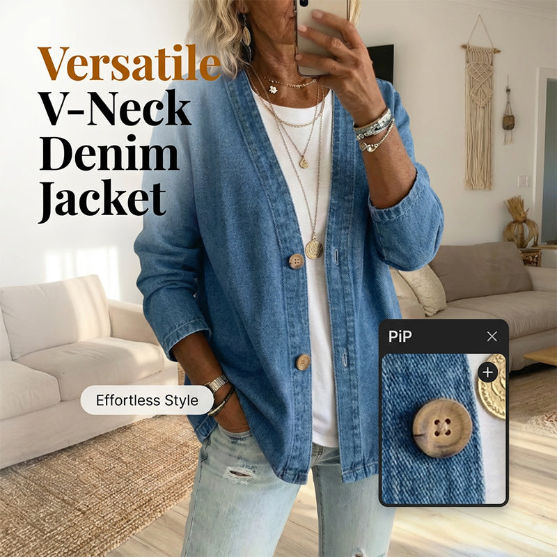 🎁Ofertă exclusivă: 50% reducere💝Jachetă clasică din denim pentru femei, cu nasturi în față💓-5