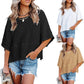👚50% REDUCERE!💕Tricou pentru femei, cu mâneci evazate în cinci puncte, croi lejer, în culori uni