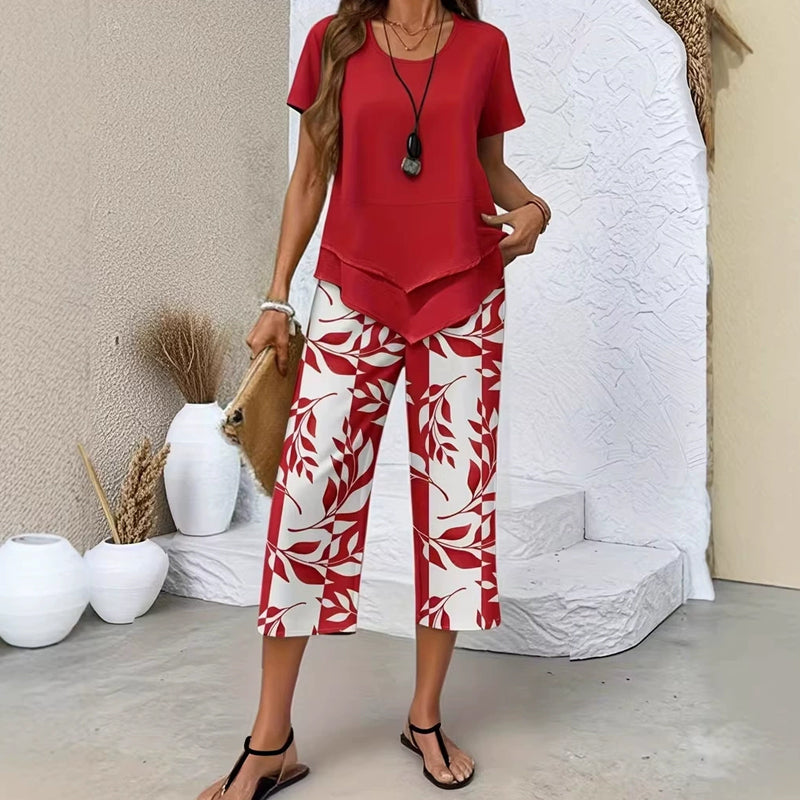 💝Set compus dintr-o tunică lejeră cu guler rotund și straturi și pantaloni cu croi larg-3