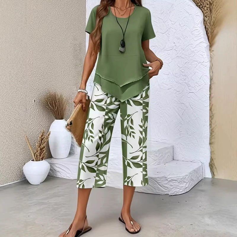 💝Set compus dintr-o tunică lejeră cu guler rotund și straturi și pantaloni cu croi larg-1