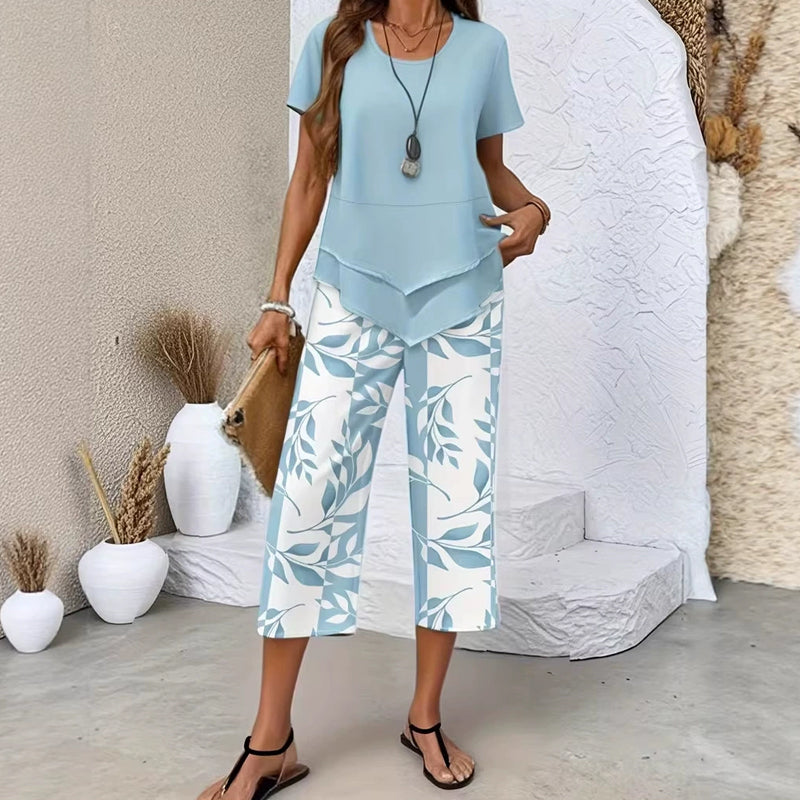 💝Set compus dintr-o tunică lejeră cu guler rotund și straturi și pantaloni cu croi larg-4