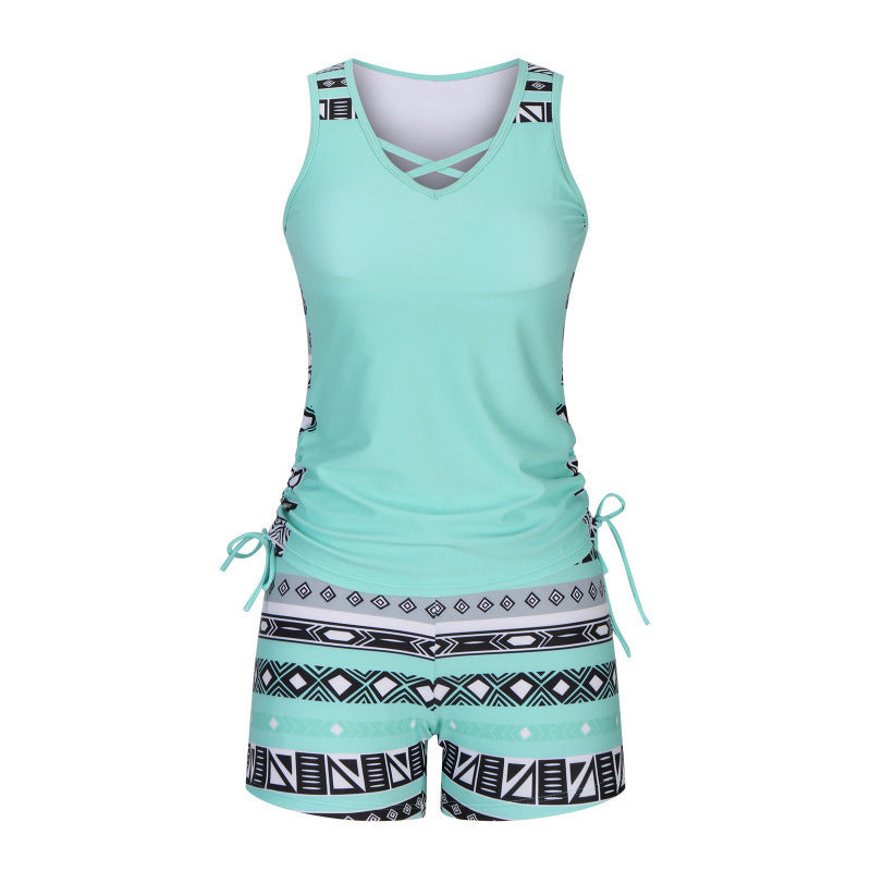 🏊‍♀️Costum de baie în două piese tip tankini cu imprimatur pentru femei-11