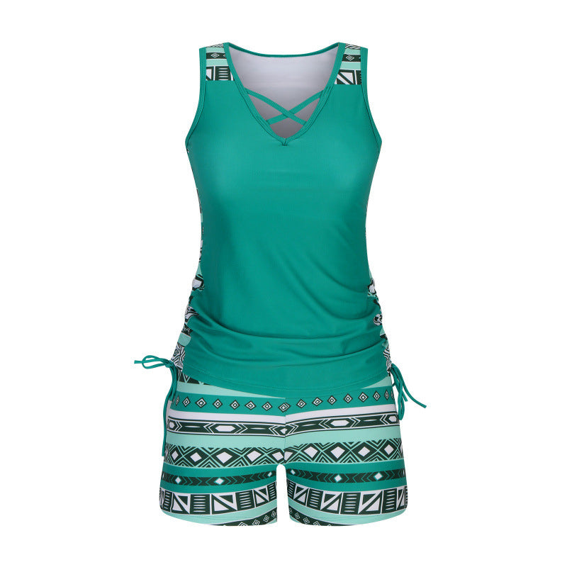 🏊‍♀️Costum de baie în două piese tip tankini cu imprimatur pentru femei-13