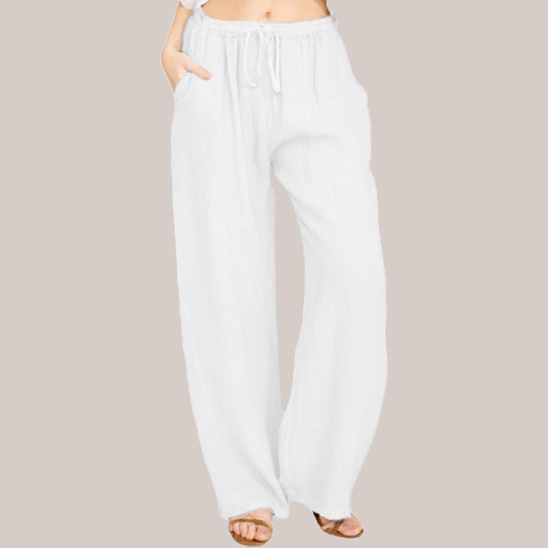 Pantaloni largi de vară din bumbac și in pentru femei-5