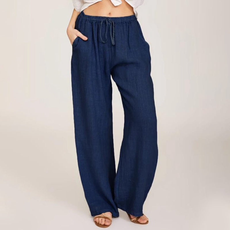 Pantaloni largi de vară din bumbac și in pentru femei-6