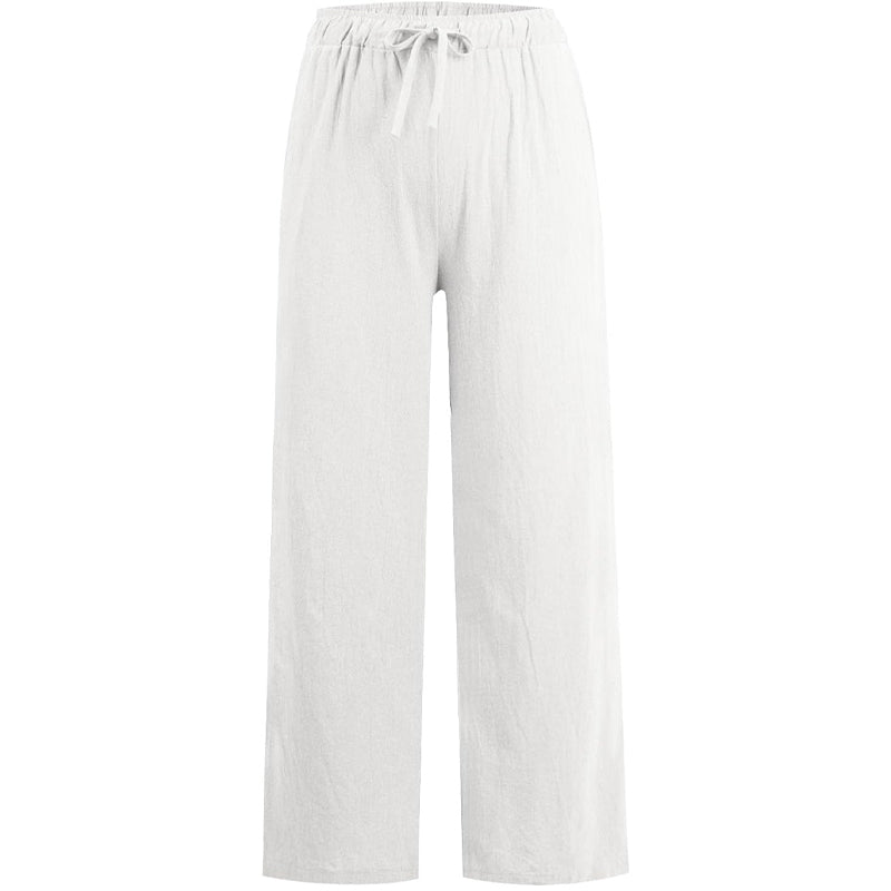 Pantaloni largi de vară din bumbac și in pentru femei-10