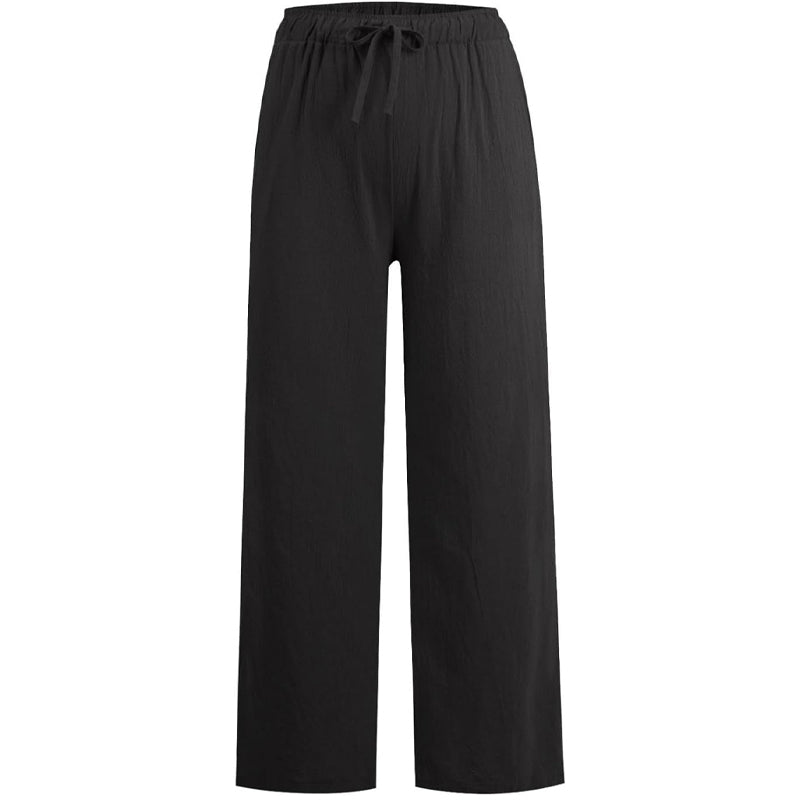 Pantaloni largi de vară din bumbac și in pentru femei-11