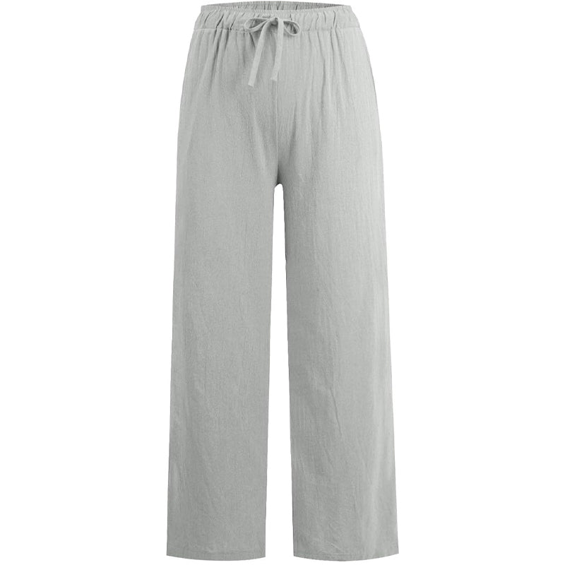 Pantaloni largi de vară din bumbac și in pentru femei-12