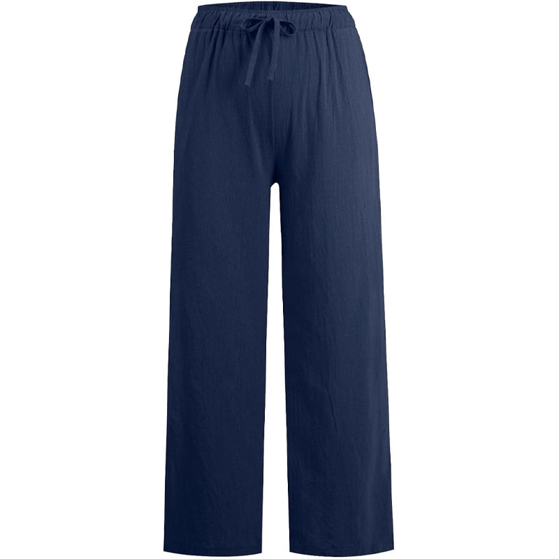 Pantaloni largi de vară din bumbac și in pentru femei-13