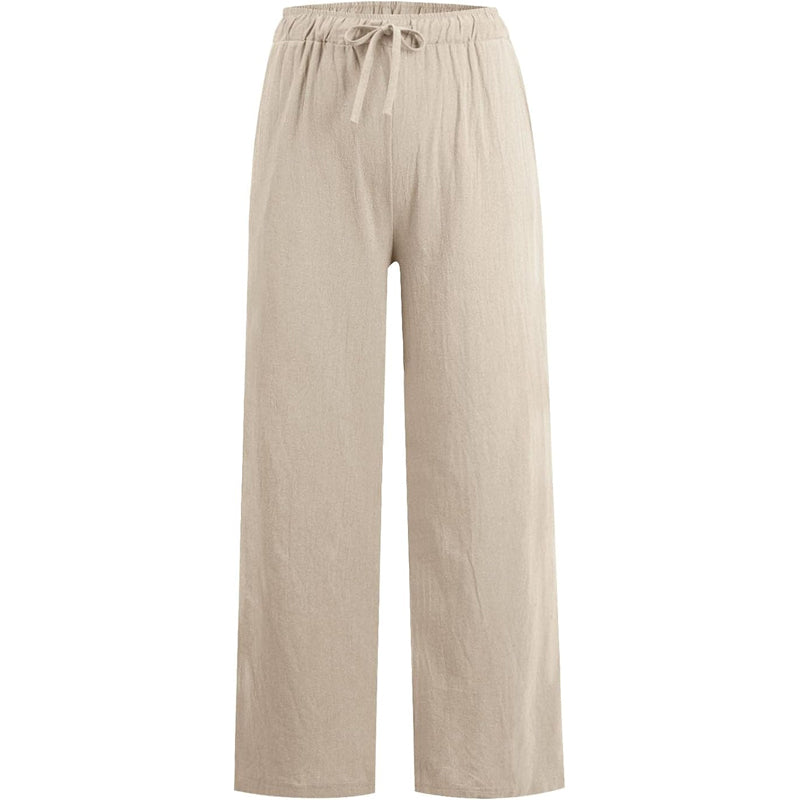 Pantaloni largi de vară din bumbac și in pentru femei-14