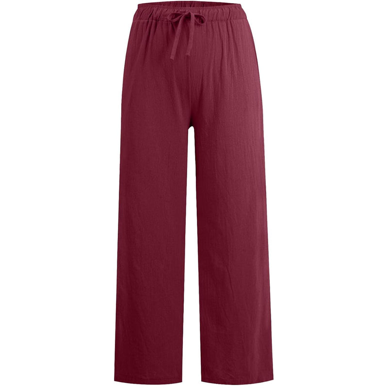 Pantaloni largi de vară din bumbac și in pentru femei-15