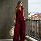 Set din bumbac și in pentru femei: maiou fără mâneci și pantaloni lungi-3