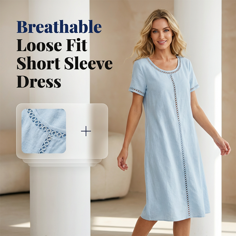 Rochie casual din bumbac și in pentru femei