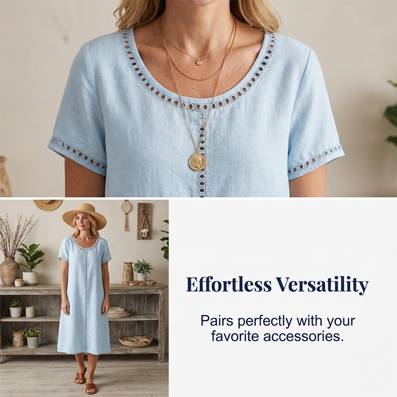 Rochie casual din bumbac și in pentru femei-9