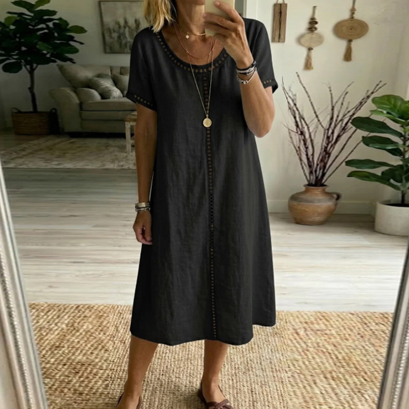Rochie casual din bumbac și in pentru femei-2