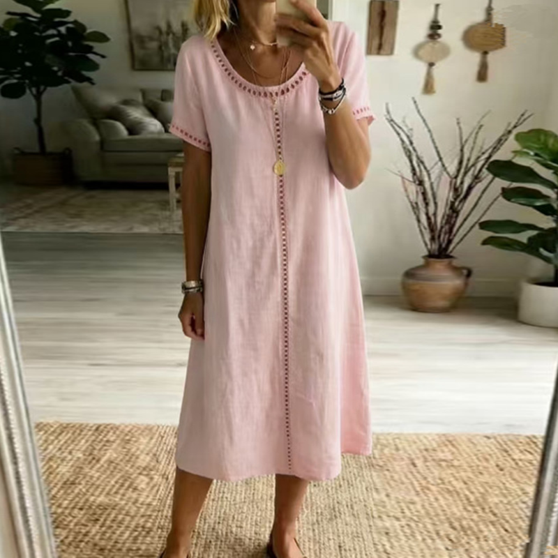 Rochie casual din bumbac și in pentru femei-3
