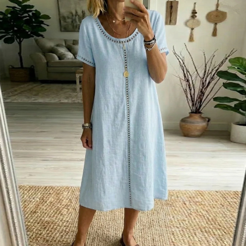 Rochie casual din bumbac și in pentru femei-4