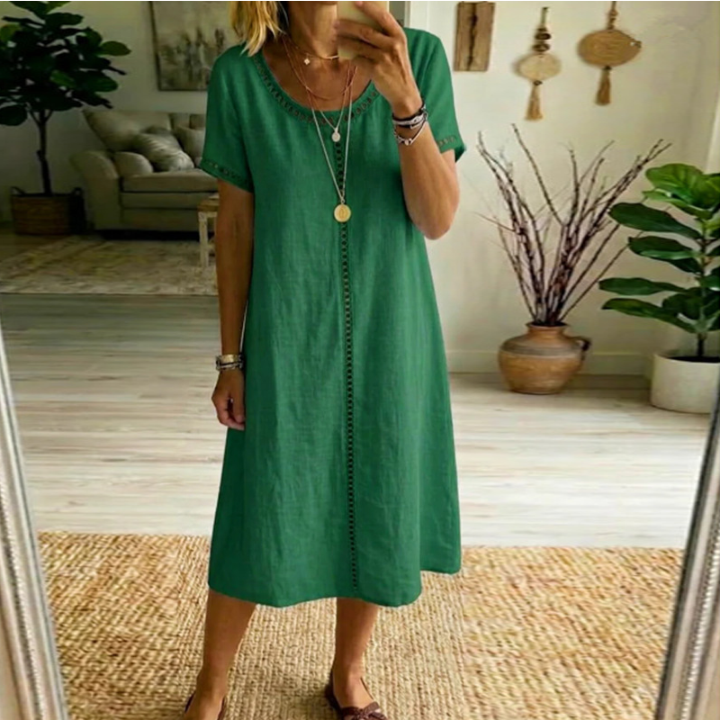 Rochie casual din bumbac și in pentru femei-6