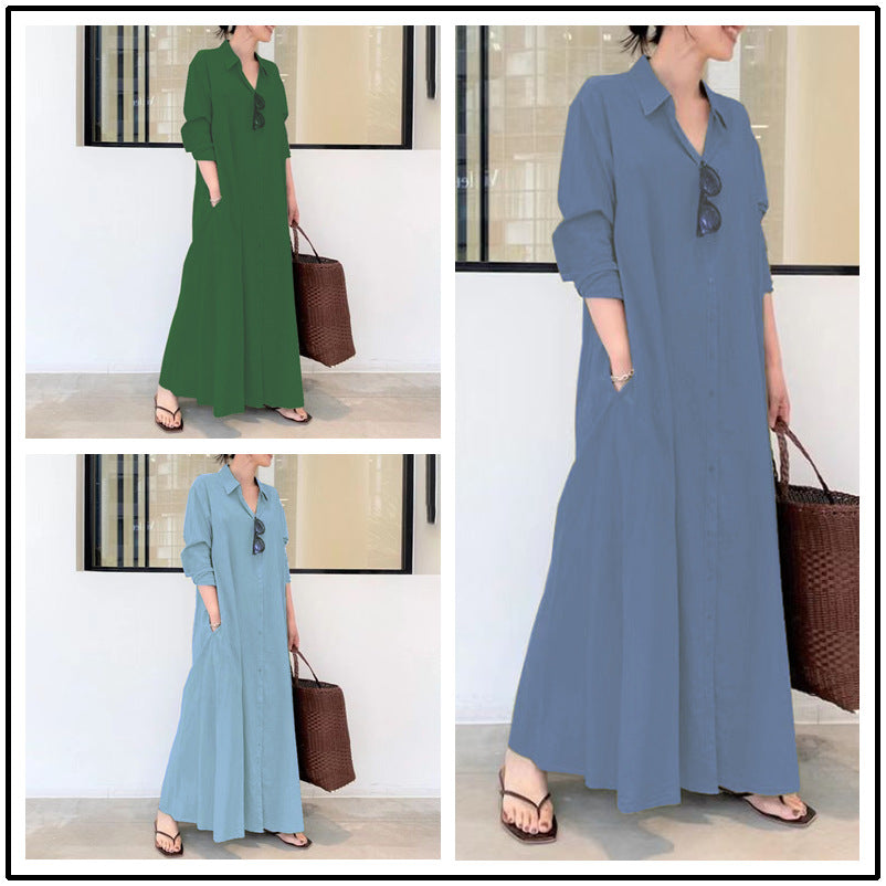 Rochie cu Mâneci Lungi, Simple și Colorate-4