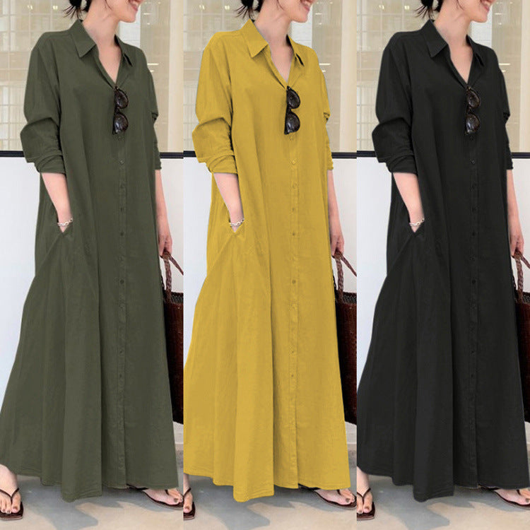 Rochie cu Mâneci Lungi, Simple și Colorate-1