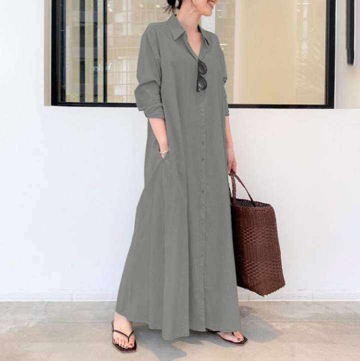 Rochie cu Mâneci Lungi, Simple și Colorate-7