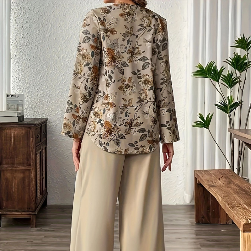 Set de bluză florală și pantaloni largi pentru femei, în 2 piese-4