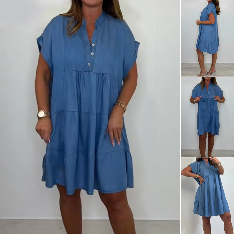 Rochie scurtă casual pentru femei, cu nasturi, în culori uni