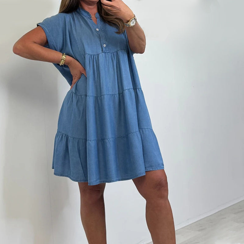 Rochie scurtă casual pentru femei, cu nasturi, în culori uni-6