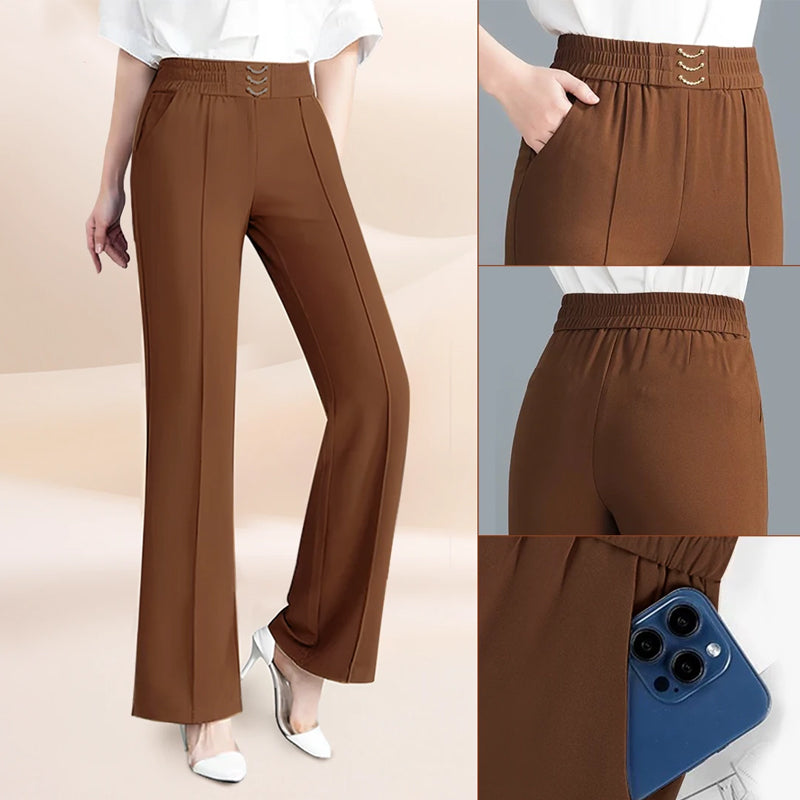 Pantaloni largi cu talie înaltă pentru femei-11