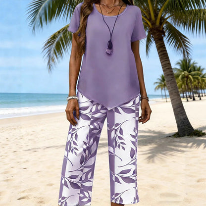 😍 Set de două piese pentru femei: bluză asimetrică și pantaloni trei sferturi-7