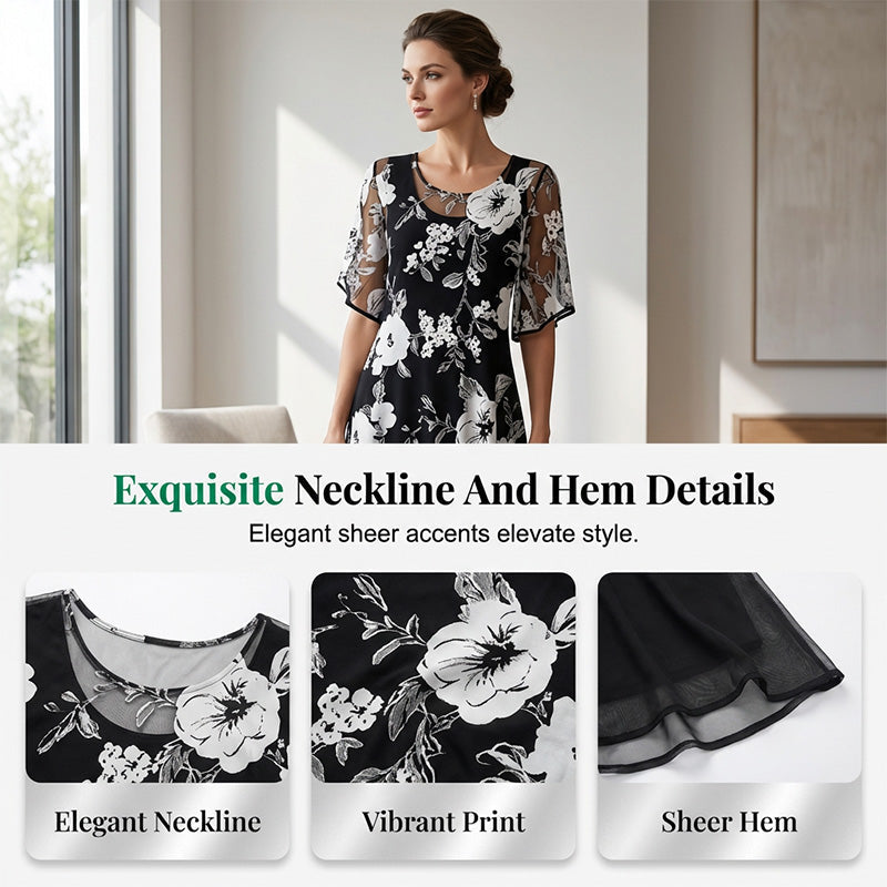 🔥Ofertă limitată în timp - Rochia din șifon cu imprimatur floral elegant pentru femei-6