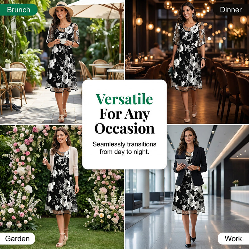 🔥Ofertă limitată în timp - Rochia din șifon cu imprimatur floral elegant pentru femei-7