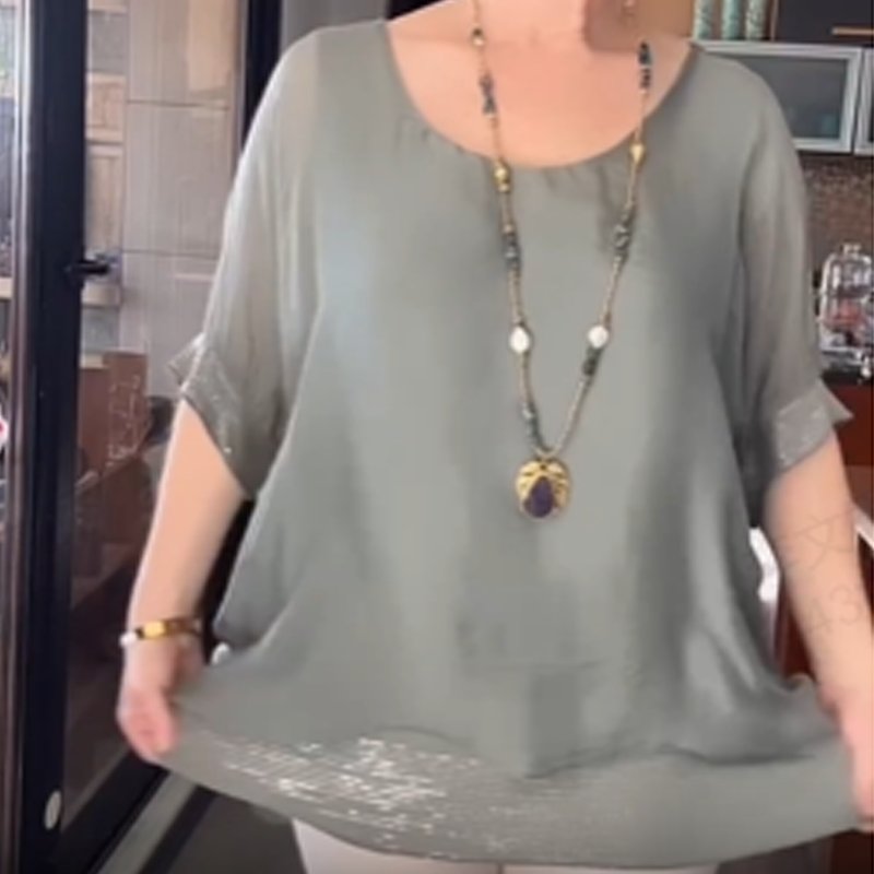 ✨🤩 Bluză casual pentru femei, cu guler rotund și inserții din dantelă ✨-7