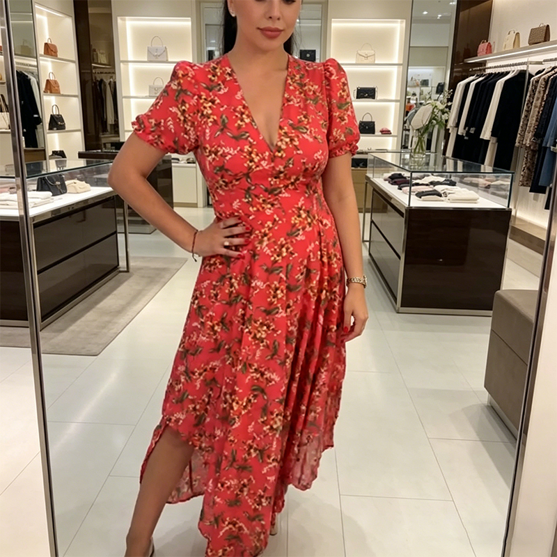 🌹Rochie pentru femei cu decolteu în V și imprimeu floral-2