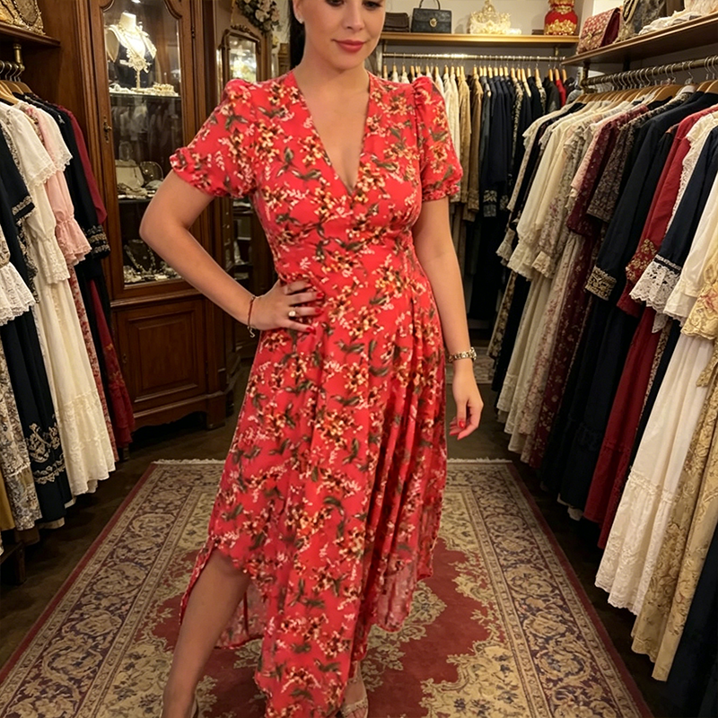 🌹Rochie pentru femei cu decolteu în V și imprimeu floral-4
