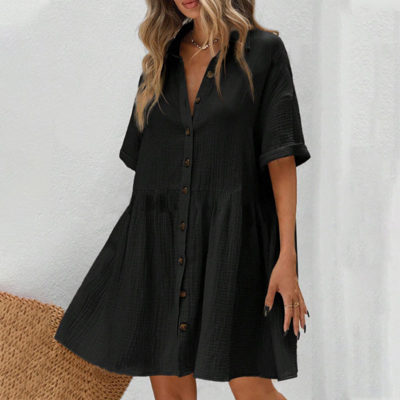 Rochie midi cu guler de cămașă, mânecă scurtă și nasturi-2