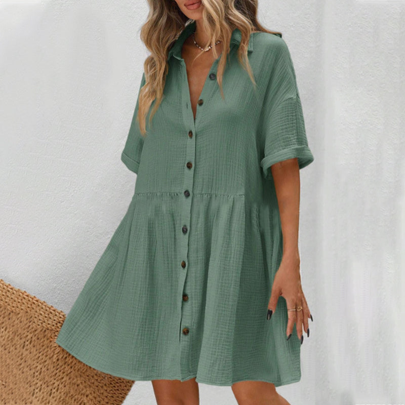 Rochie midi cu guler de cămașă, mânecă scurtă și nasturi-3