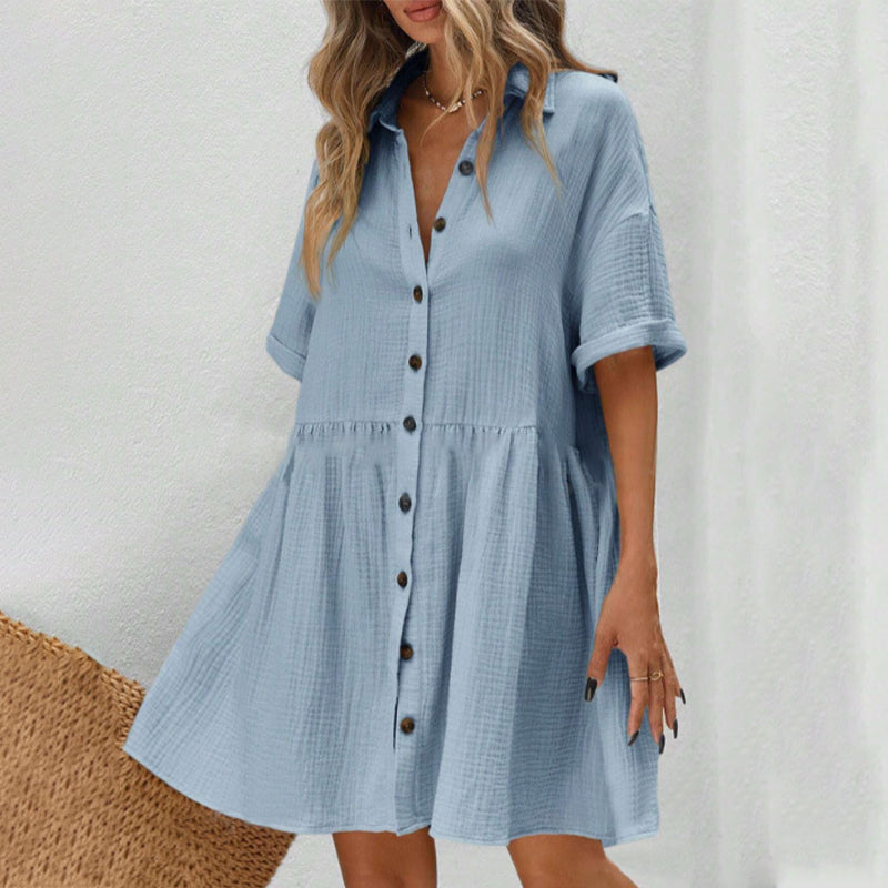 Rochie midi cu guler de cămașă, mânecă scurtă și nasturi-4