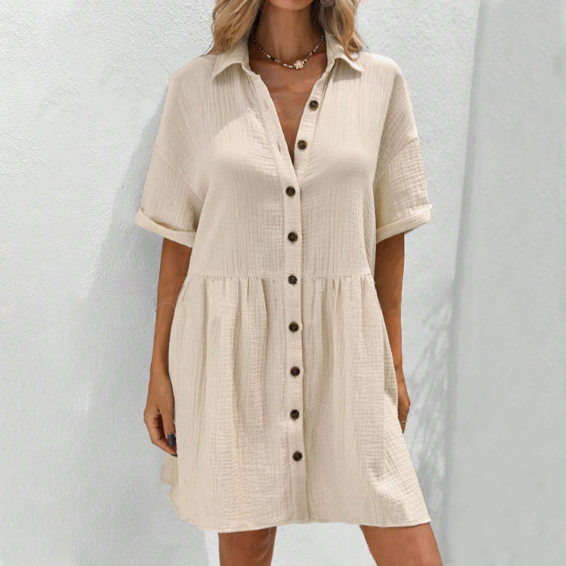 Rochie midi cu guler de cămașă, mânecă scurtă și nasturi-5