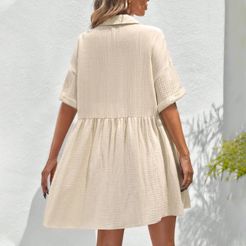 Rochie midi cu guler de cămașă, mânecă scurtă și nasturi-8
