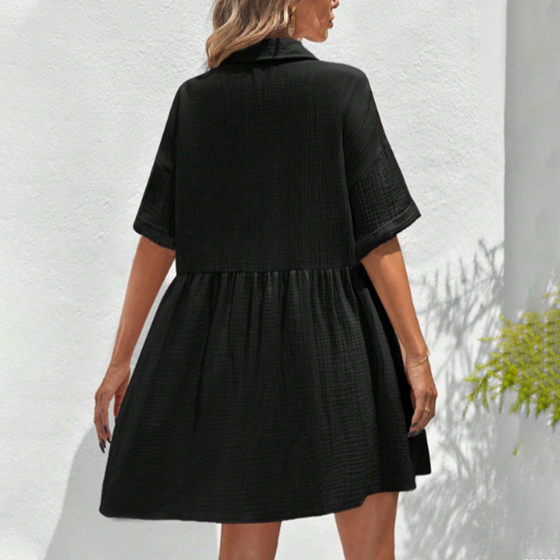 Rochie midi cu guler de cămașă, mânecă scurtă și nasturi-7