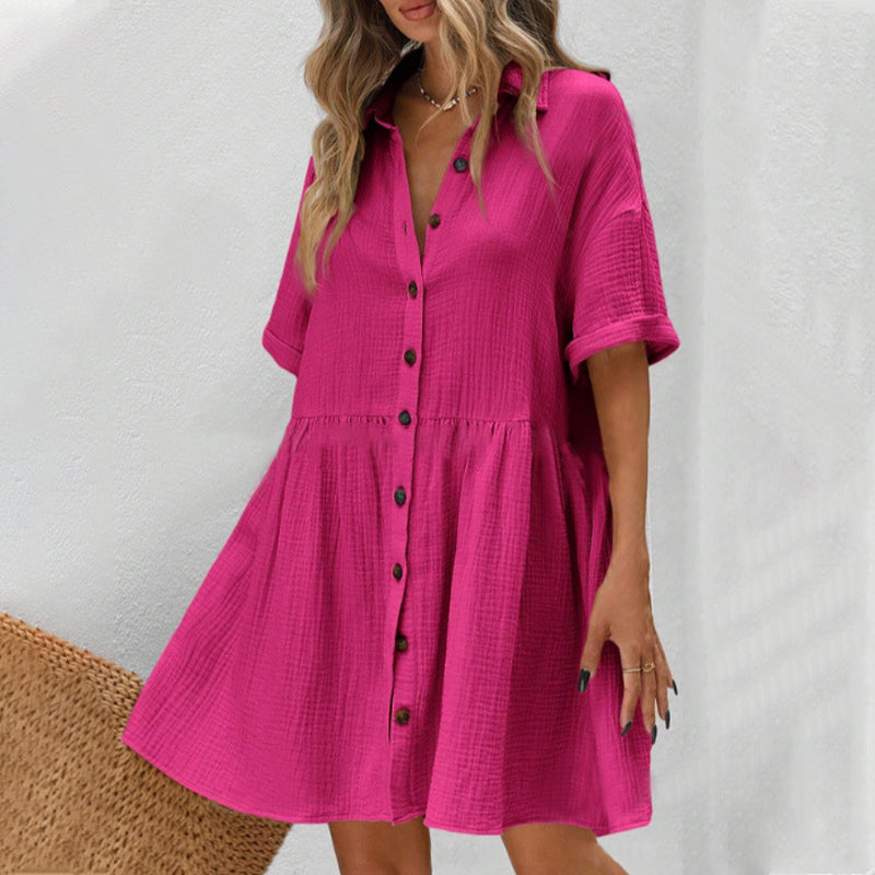 Rochie midi cu guler de cămașă, mânecă scurtă și nasturi-6