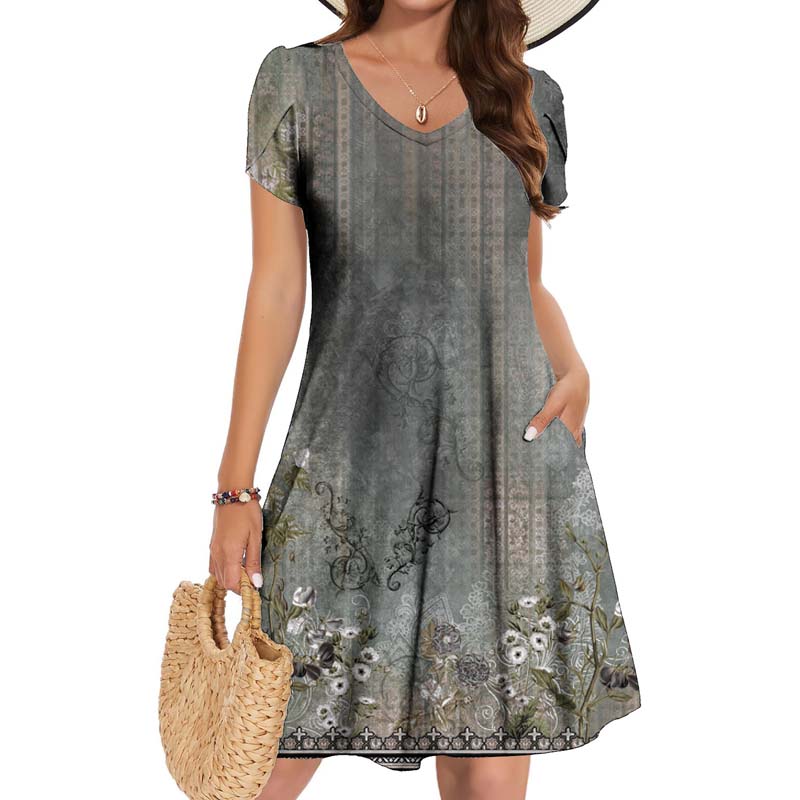 Creative Floral V-Neck Dress-1