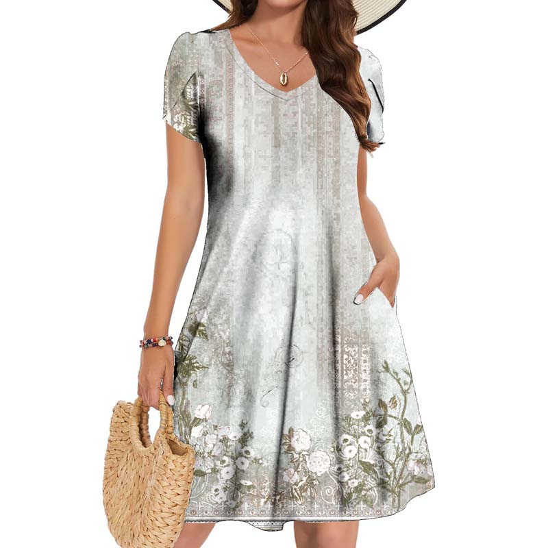 Creative Floral V-Neck Dress-3