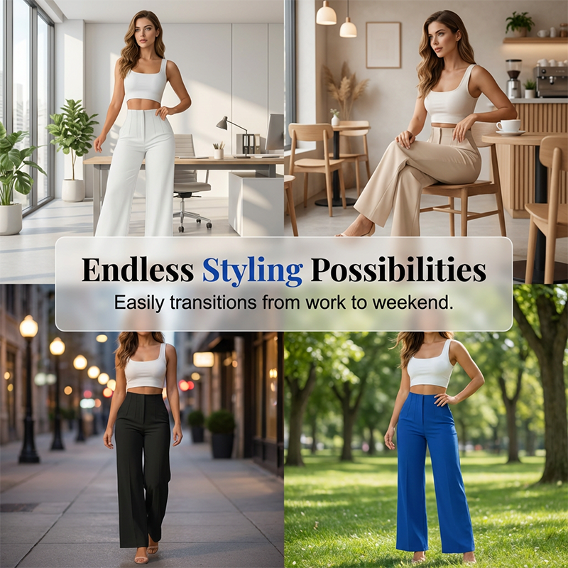 Pantaloni Casual pentru Femei, Culoare Uni, Cu Tăietură Largă-13