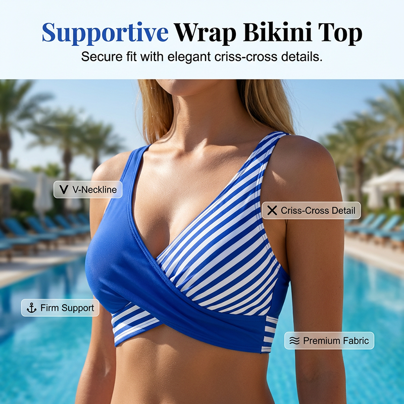 Costum de baie bikini în două piese, cu blocuri de culoare și dungi-8