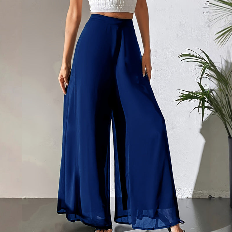 Pantaloni pentru femei cu croi larg, din șifon ușor-10
